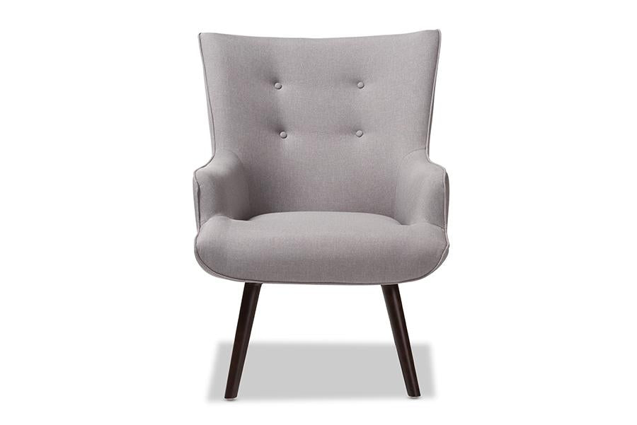 Baxton Studio Alden Mid-Century Modern Light Grey Fabric Upholstered Dark Brown Finished Wood Lounge Chair