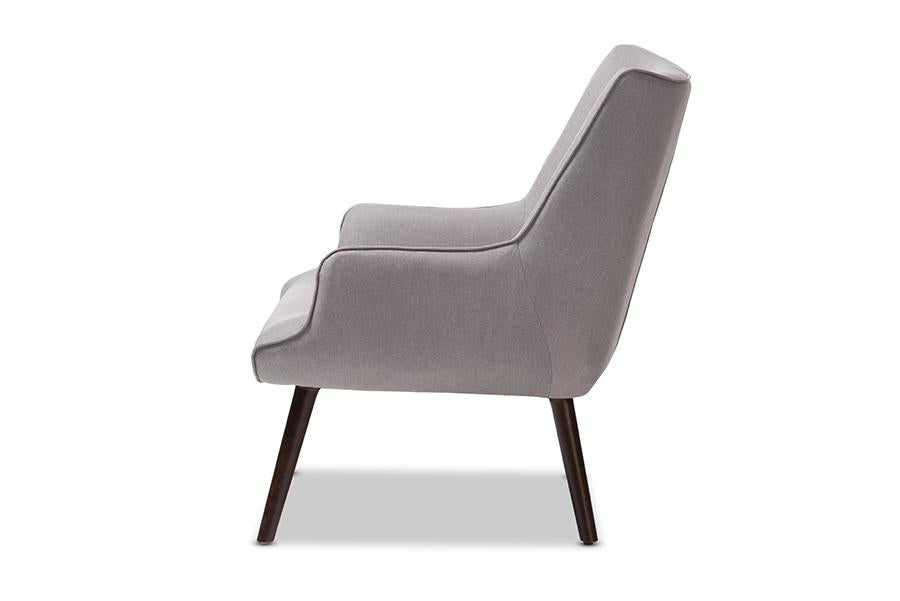 Baxton Studio Alden Mid-Century Modern Light Grey Fabric Upholstered Dark Brown Finished Wood Lounge Chair