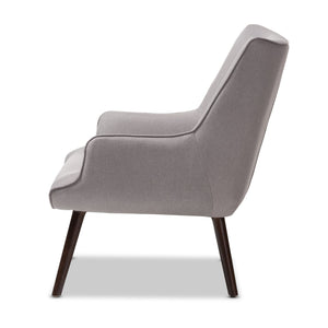 Baxton Studio Alden Mid-Century Modern Light Grey Fabric Upholstered Dark Brown Finished Wood Lounge Chair