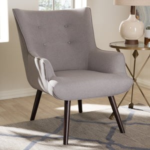 Baxton Studio Alden Mid-Century Modern Light Grey Fabric Upholstered Dark Brown Finished Wood Lounge Chair