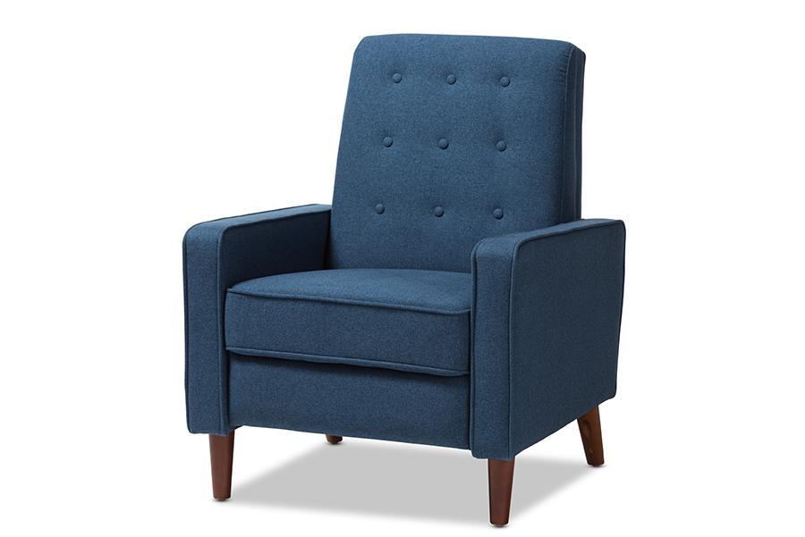 Baxton Studio Mathias Mid-century Modern Blue Fabric Upholstered Lounge Chair