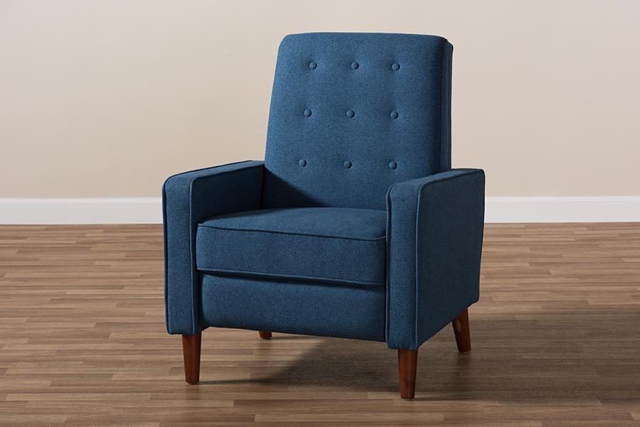 Baxton Studio Mathias Mid-century Modern Blue Fabric Upholstered Lounge Chair