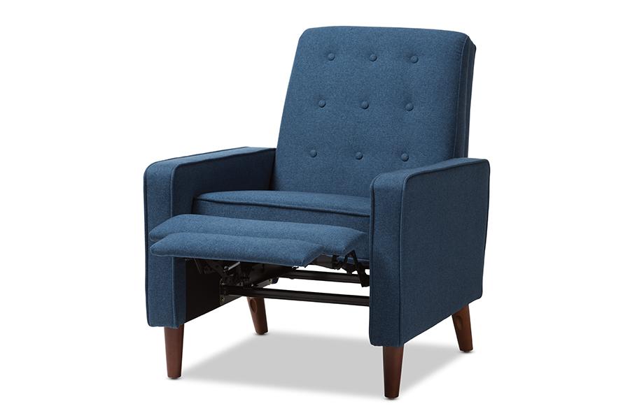 Baxton Studio Mathias Mid-century Modern Blue Fabric Upholstered Lounge Chair