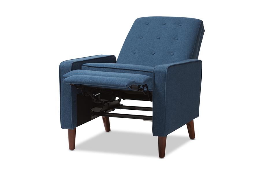 Baxton Studio Mathias Mid-century Modern Blue Fabric Upholstered Lounge Chair