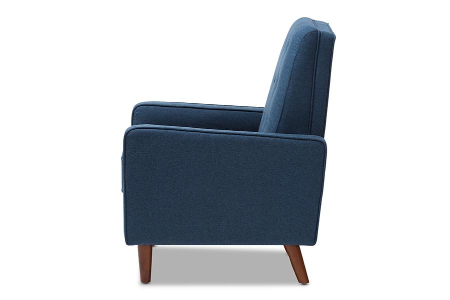 Baxton Studio Mathias Mid-century Modern Blue Fabric Upholstered Lounge Chair