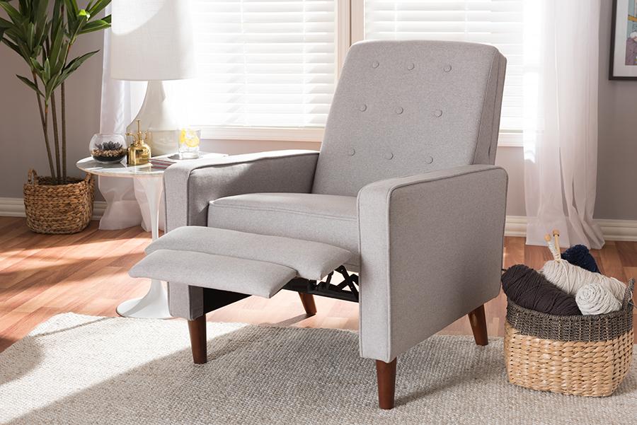 Baxton Studio Mathias Mid-century Modern Light Grey Fabric Upholstered Lounge Chair