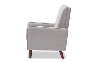 Baxton Studio Mathias Mid-century Modern Light Grey Fabric Upholstered Lounge Chair