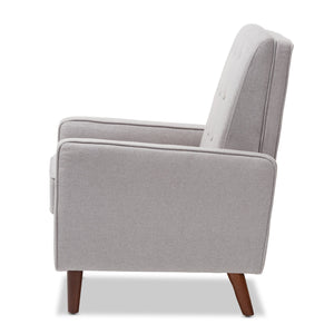 Baxton Studio Mathias Mid-century Modern Light Grey Fabric Upholstered Lounge Chair