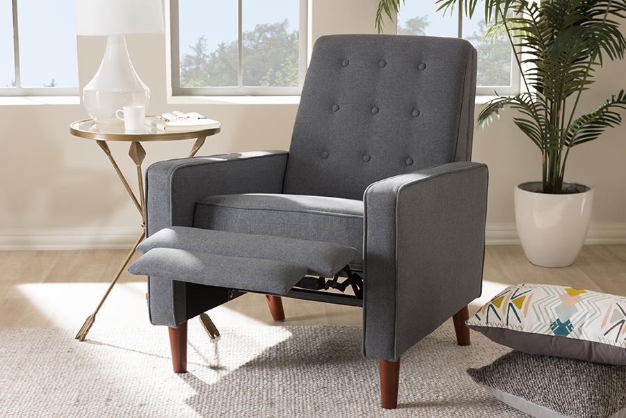 Baxton Studio Mathias Mid-century Modern Grey Fabric Upholstered Lounge Chair