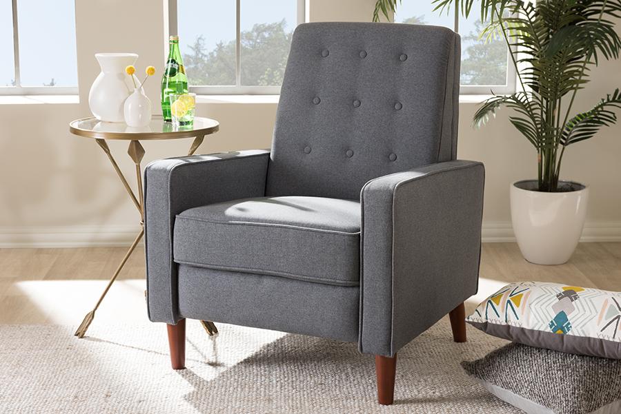 Baxton Studio Mathias Mid-century Modern Grey Fabric Upholstered Lounge Chair