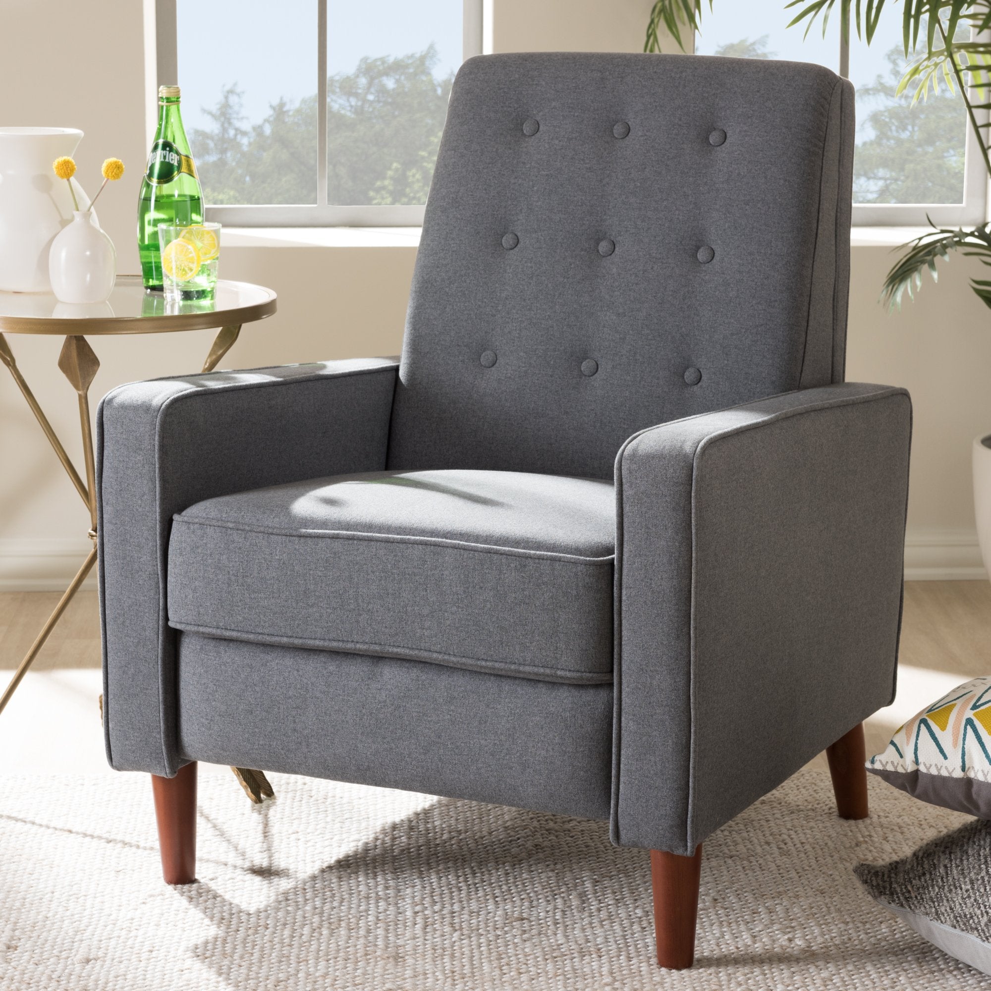 Baxton Studio Mathias Mid-century Modern Grey Fabric Upholstered Lounge Chair