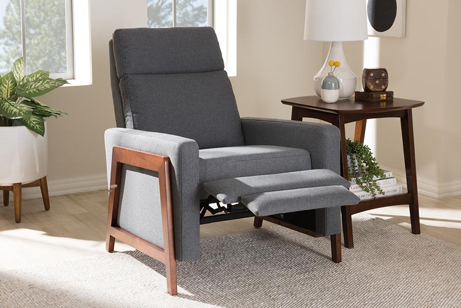 Baxton Studio Halstein Mid-century Modern Grey Fabric Upholstered Lounge Chair