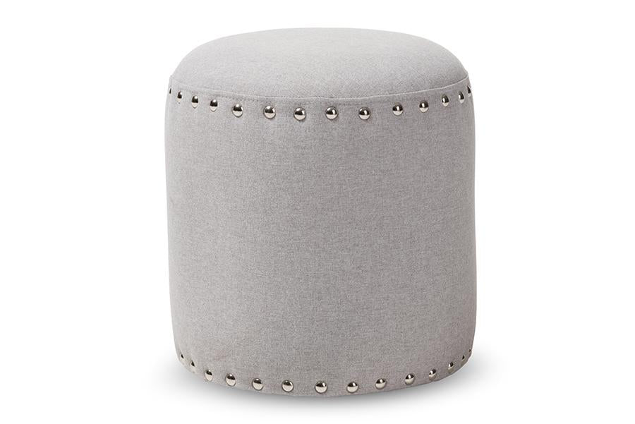 Baxton Studio Rosine Modern and Contemporary Light Grey Fabric Upholstered Nail Trim Ottoman