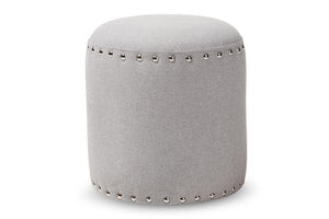 Baxton Studio Rosine Modern and Contemporary Light Grey Fabric Upholstered Nail Trim Ottoman