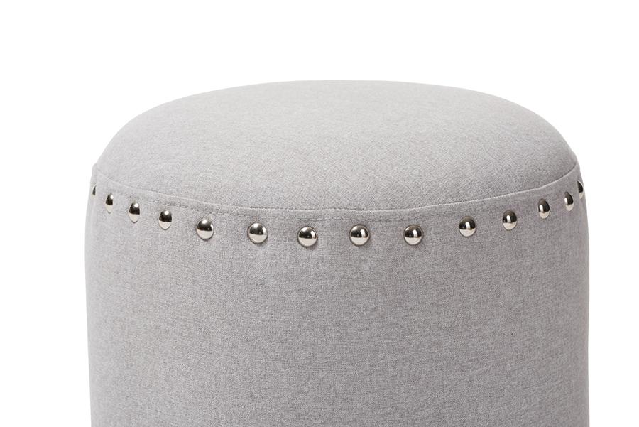 Baxton Studio Rosine Modern and Contemporary Light Grey Fabric Upholstered Nail Trim Ottoman