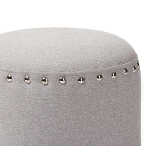 Baxton Studio Rosine Modern and Contemporary Light Grey Fabric Upholstered Nail Trim Ottoman