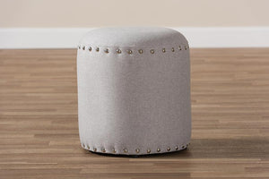 Baxton Studio Rosine Modern and Contemporary Light Grey Fabric Upholstered Nail Trim Ottoman