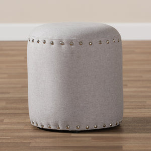 Baxton Studio Rosine Modern and Contemporary Light Grey Fabric Upholstered Nail Trim Ottoman