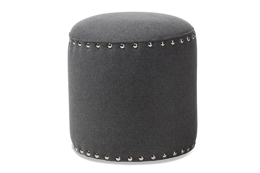 Baxton Studio Rosine Modern and Contemporary Dark Grey Fabric Upholstered Nail Trim Ottoman