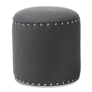 Baxton Studio Rosine Modern and Contemporary Dark Grey Fabric Upholstered Nail Trim Ottoman