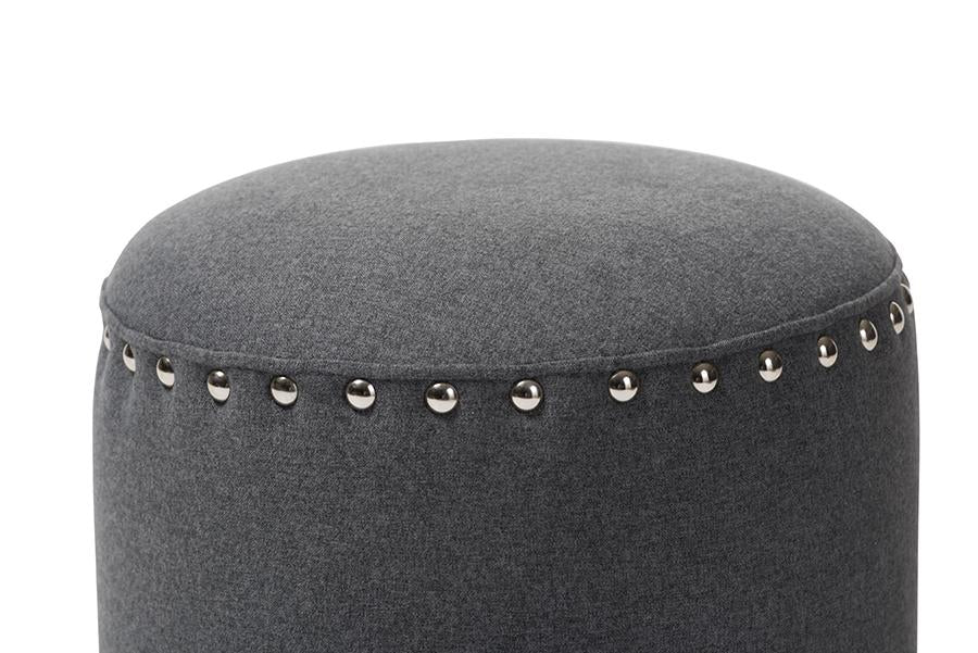 Baxton Studio Rosine Modern and Contemporary Dark Grey Fabric Upholstered Nail Trim Ottoman