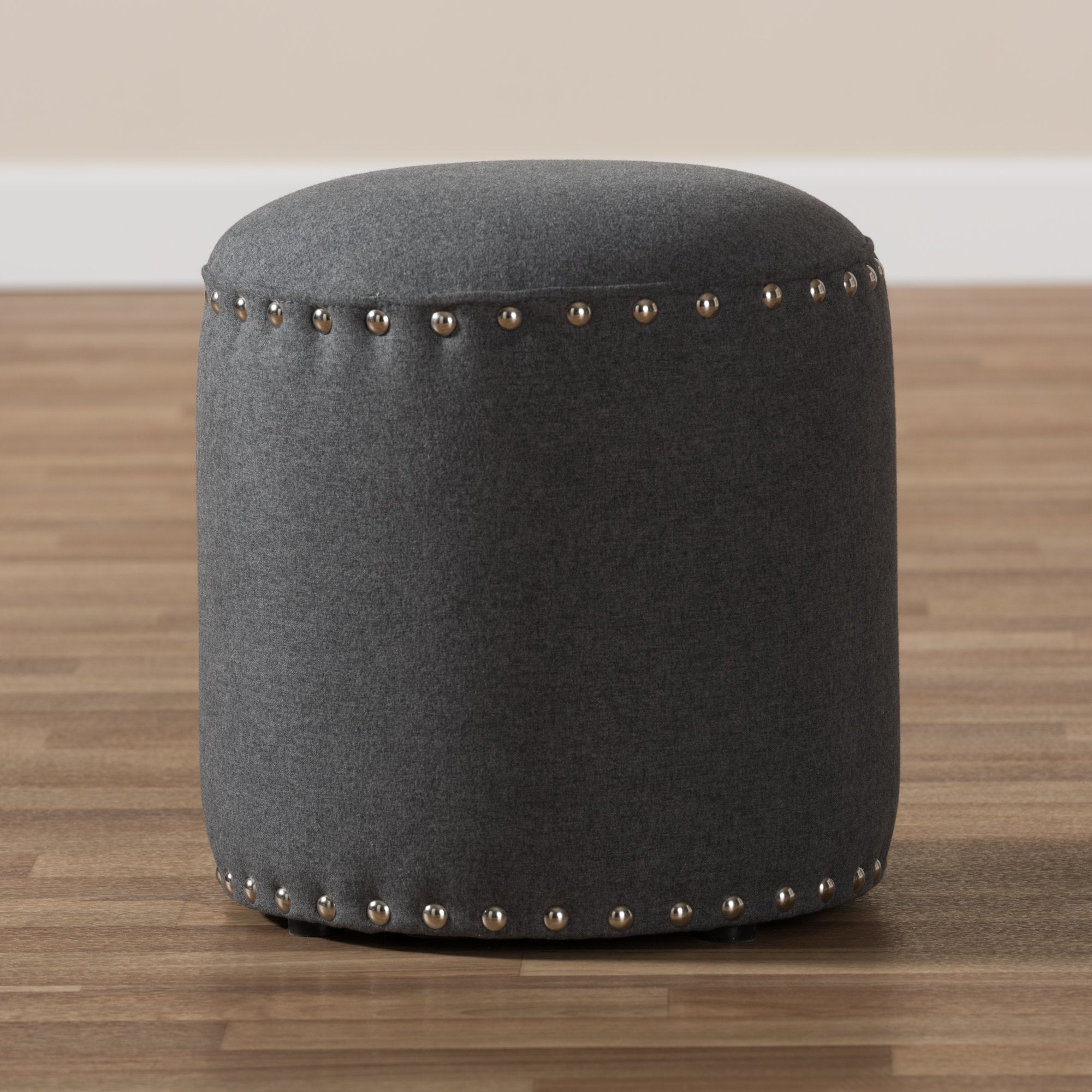 Baxton Studio Rosine Modern and Contemporary Dark Grey Fabric Upholstered Nail Trim Ottoman