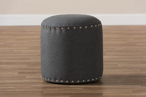 Baxton Studio Rosine Modern and Contemporary Dark Grey Fabric Upholstered Nail Trim Ottoman