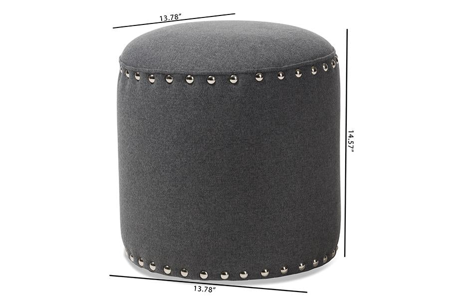 Baxton Studio Rosine Modern and Contemporary Dark Grey Fabric Upholstered Nail Trim Ottoman