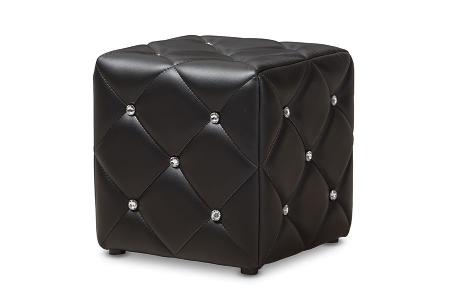 Baxton Studio Stacey Modern and Contemporary Black Faux Leather Upholstered Ottoman