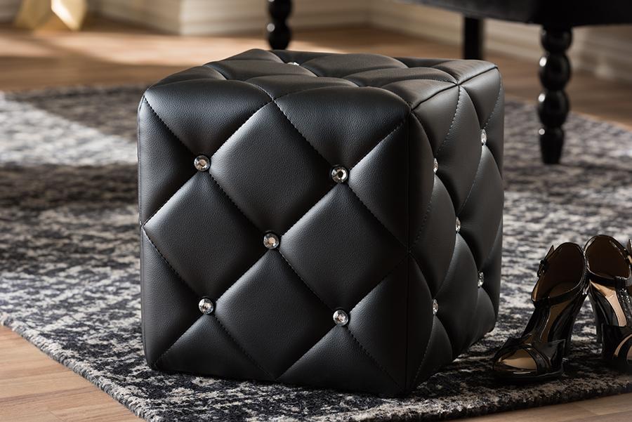 Baxton Studio Stacey Modern and Contemporary Black Faux Leather Upholstered Ottoman