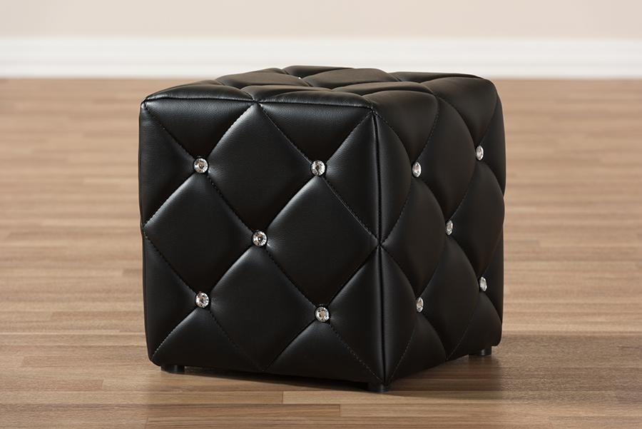 Baxton Studio Stacey Modern and Contemporary Black Faux Leather Upholstered Ottoman