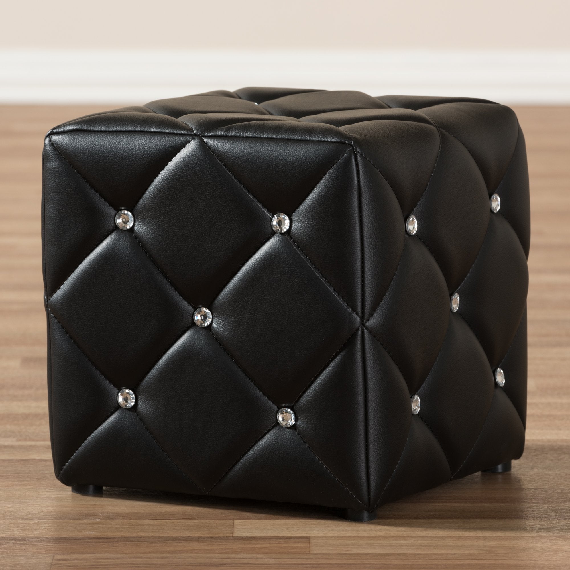 Baxton Studio Stacey Modern and Contemporary Black Faux Leather Upholstered Ottoman