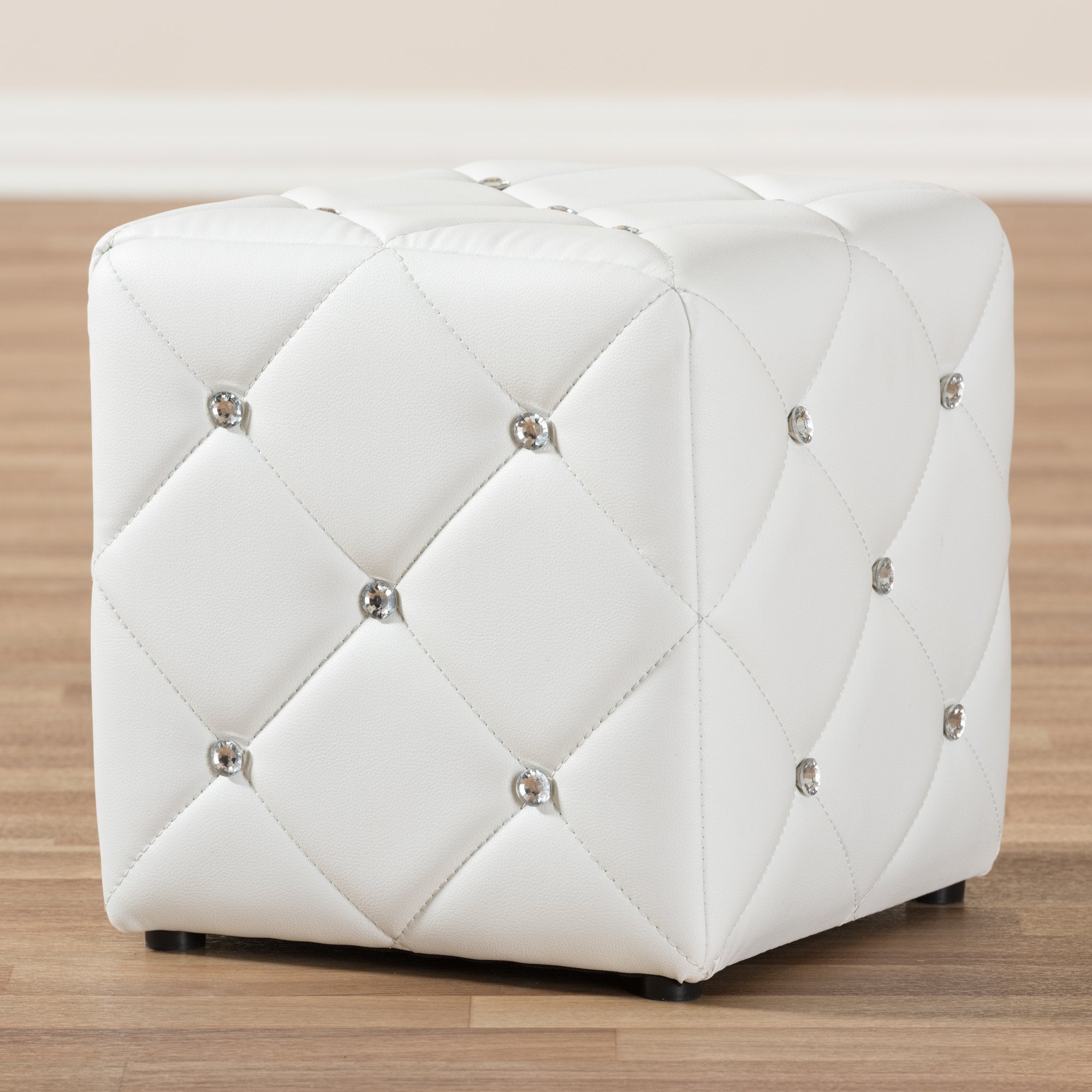 Baxton Studio Stacey Modern and Contemporary White Faux Leather Upholstered Ottoman