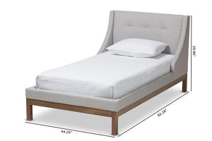 Baxton Studio Louvain Modern and Contemporary Greyish Beige Fabric Upholstered Walnut-Finished Twin Sized Platform Bed