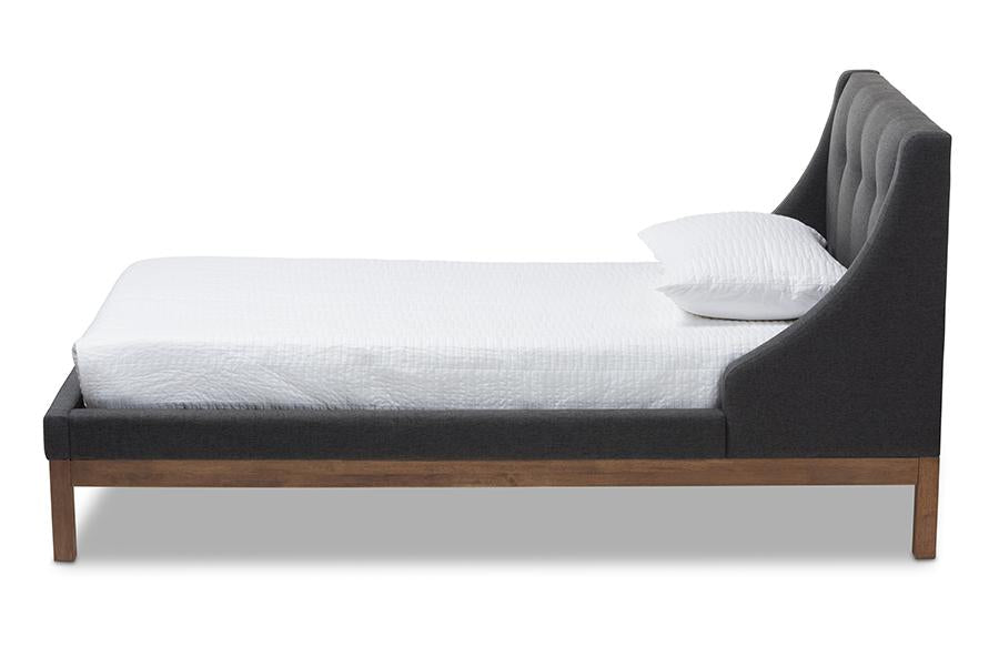 Baxton Studio Louvain Modern and Contemporary Dark Grey Fabric Upholstered Walnut-Finished Twin Sized Platform Bed