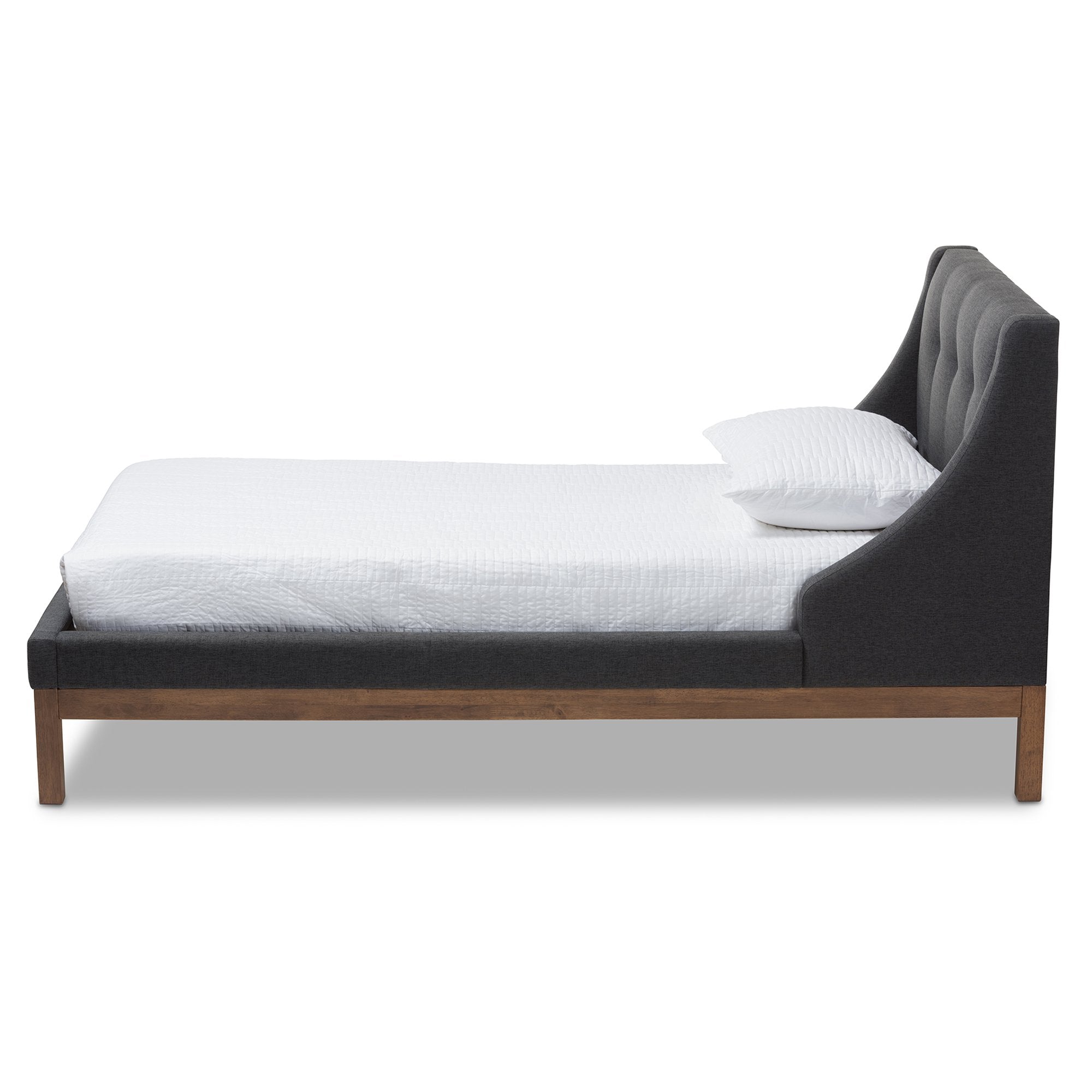 Baxton Studio Louvain Modern and Contemporary Dark Grey Fabric Upholstered Walnut-Finished Twin Sized Platform Bed