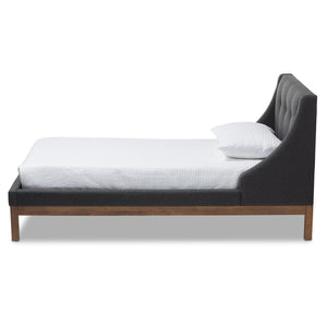 Baxton Studio Louvain Modern and Contemporary Dark Grey Fabric Upholstered Walnut-Finished Twin Sized Platform Bed