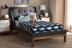 Baxton Studio Louvain Modern and Contemporary Dark Grey Fabric Upholstered Walnut-Finished Twin Sized Platform Bed