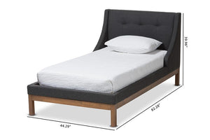 Baxton Studio Louvain Modern and Contemporary Dark Grey Fabric Upholstered Walnut-Finished Twin Sized Platform Bed