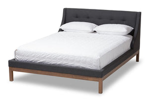 Baxton Studio Louvain Modern and Contemporary Dark Grey Fabric Upholstered Walnut-Finished Full Sized Platform Bed