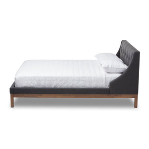 Baxton Studio Louvain Modern and Contemporary Dark Grey Fabric Upholstered Walnut-Finished Full Sized Platform Bed