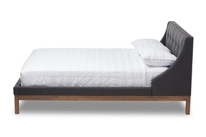 Baxton Studio Louvain Modern and Contemporary Dark Grey Fabric Upholstered Walnut-Finished Full Sized Platform Bed