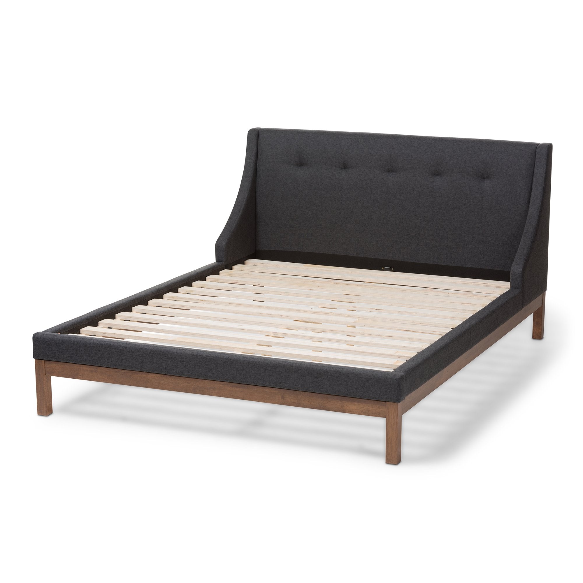 Baxton Studio Louvain Modern and Contemporary Dark Grey Fabric Upholstered Walnut-Finished Full Sized Platform Bed