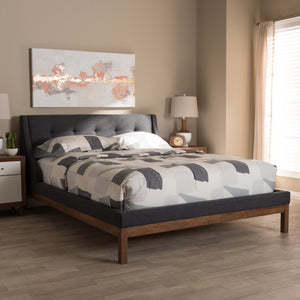 Baxton Studio Louvain Modern and Contemporary Dark Grey Fabric Upholstered Walnut-Finished Full Sized Platform Bed