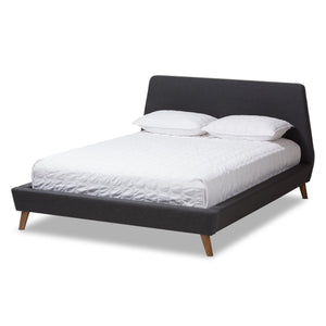 Baxton Studio Sinclaire Modern and Contemporary Dark Grey Fabric Upholstered Walnut-Finished Queen Sized Platform Bed