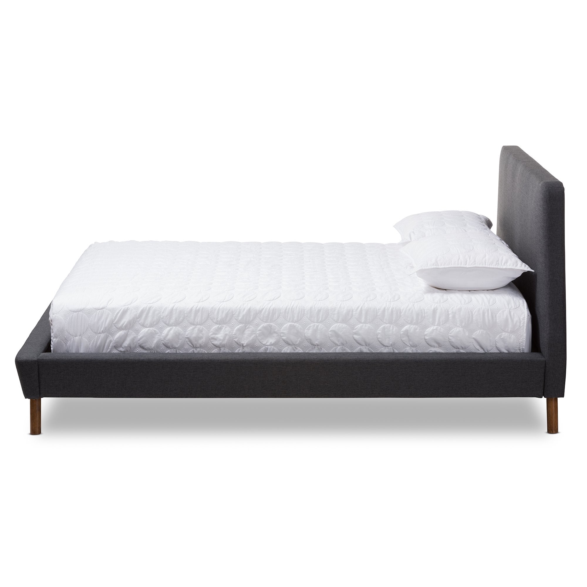 Baxton Studio Sinclaire Modern and Contemporary Dark Grey Fabric Upholstered Walnut-Finished Queen Sized Platform Bed