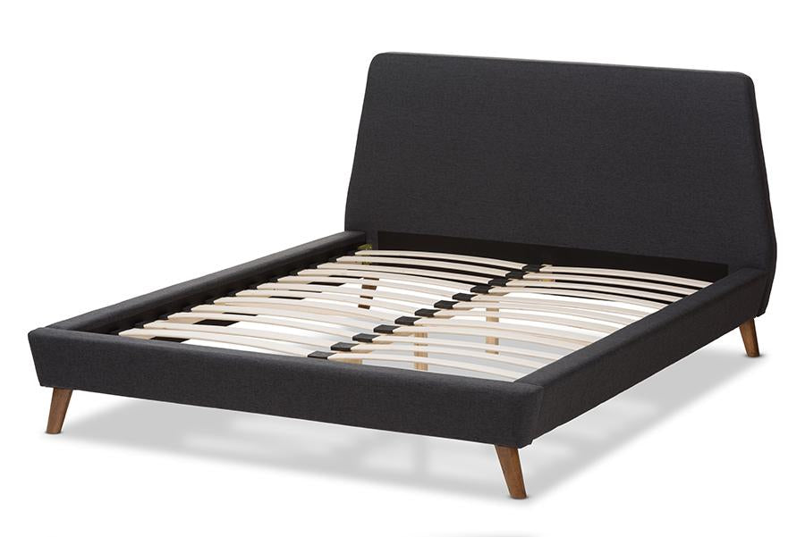 Baxton Studio Sinclaire Modern and Contemporary Dark Grey Fabric Upholstered Walnut-Finished Queen Sized Platform Bed