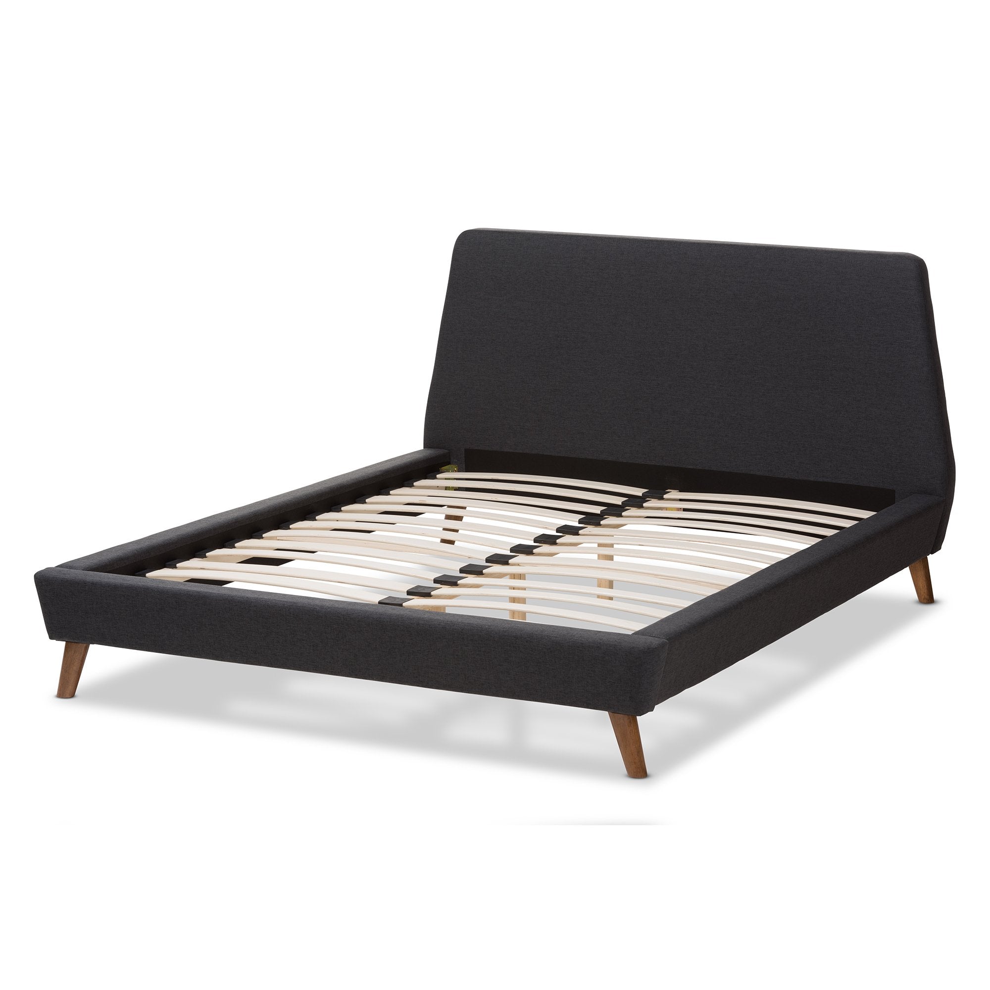 Baxton Studio Sinclaire Modern and Contemporary Dark Grey Fabric Upholstered Walnut-Finished Queen Sized Platform Bed