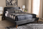 Baxton Studio Sinclaire Modern and Contemporary Dark Grey Fabric Upholstered Walnut-Finished Queen Sized Platform Bed