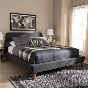 Baxton Studio Sinclaire Modern and Contemporary Dark Grey Fabric Upholstered Walnut-Finished Queen Sized Platform Bed